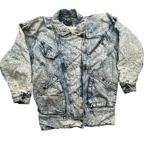 Vintage 80s 90s Gallery Denim Jean Jacket Women XL Acid Wash Full Zip Blue Lined